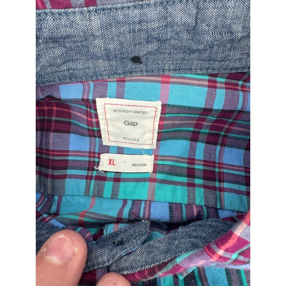 Gap Plaid Lot Shirts Mens XL Multicolor Teal Red Cotton Bundle 2 Pack Button Up - Picture 9 of 16